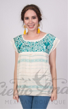 Oaxaca Paloma Blouse Ivory with Teal