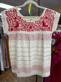 Oaxaca Paloma Blouse Ivory with Red