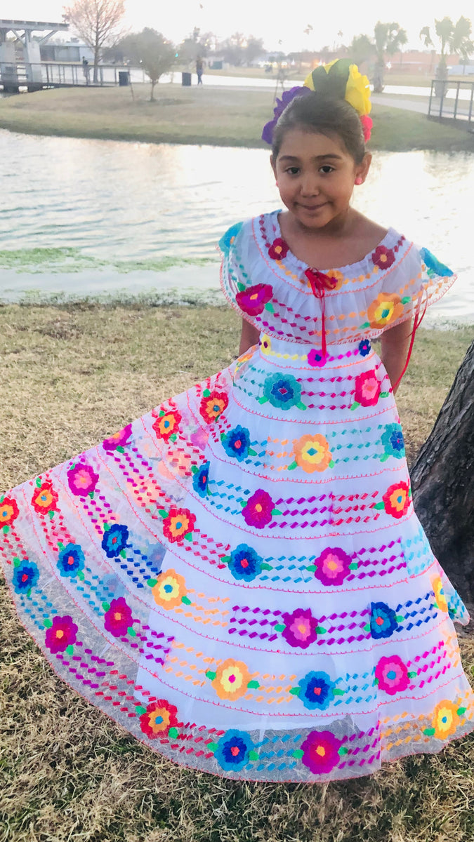 Mexican Chiapaneca Dress for Girls White – Cielito Lindo