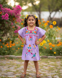 Mexican Puebla Dress for Girls Lilac