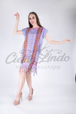 Handmade Loom Huipil Dress Pink Blue