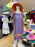 Handmade Loom Huipil Dress Pink Blue