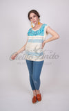 Oaxaca Paloma Blouse Ivory with Blue
