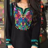 Mexican Embroidered Peacock Top Black - Cielito Lindo