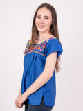 Tehuacan Embroidered Blouse Royal Blue