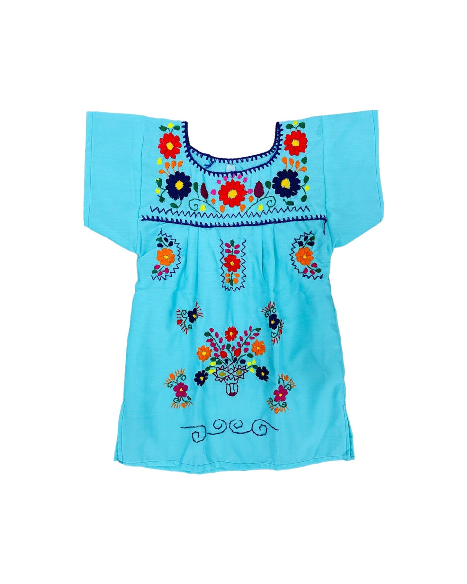sachin and babi light blue dress Vintage Embroidered Mexican Dress – ThisBlueBird main image 1