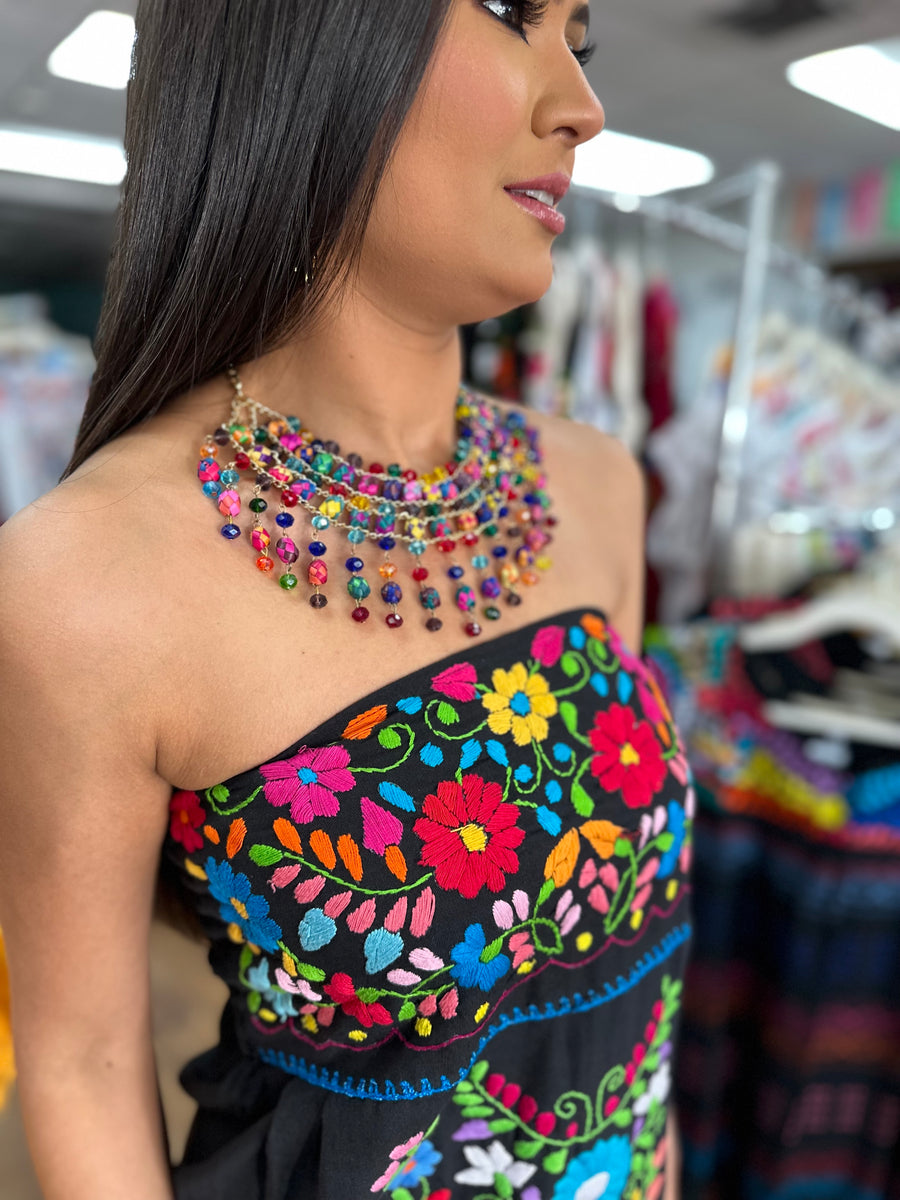 strapless mexican embroidered dress Mexican Maxi Strapless Dress - Zinia