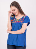 Tehuacan Embroidered Blouse Royal Blue