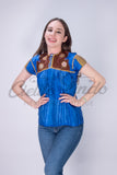 Mexican Blue Sateen Top Chamula - Cielito Lindo