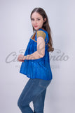 Mexican Blue Sateen Top Chamula - Cielito Lindo