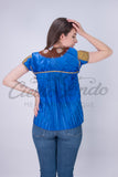 Mexican Blue Sateen Top Chamula - Cielito Lindo
