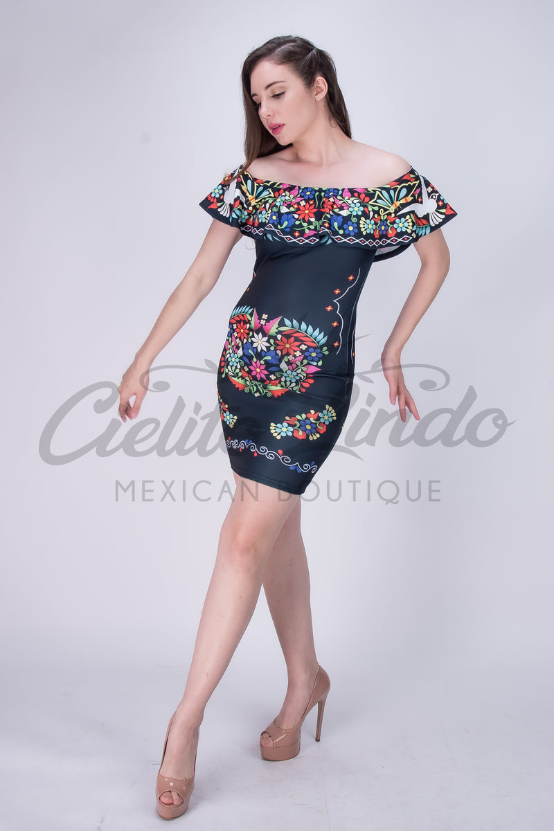 Mexican Floral Printed Bodycon Dress Chula Cielito Lindo Mexican Floral Printed Bodycon Dress Chula Cielito Lindo