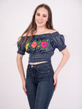 Mexican Denim Off the Shoulder Blouse Coqueta - Cielito Lindo