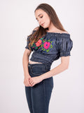 Mexican Denim Off the Shoulder Blouse Coqueta - Cielito Lindo