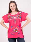 Mexican Tehuacan Full Embroidered Blouse Hot Pink - Cielito Lindo