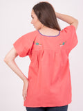 Mexican Tehuacan Full Embroidered Blouse Coral - Cielito Lindo