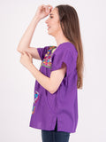 Mexican Tehuacan Full Embroidered Blouse Purple - Cielito Lindo