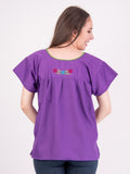 Mexican Tehuacan Full Embroidered Blouse Purple - Cielito Lindo