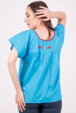 Mexican Tehuacan Full Embroidered Blouse Blue - Cielito Lindo