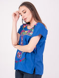 Mexican Tehuacan Full Embroidered Blouse Royal Blue - Cielito Lindo