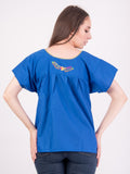 Mexican Tehuacan Full Embroidered Blouse Royal Blue - Cielito Lindo