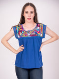 Yaritza Mexican Blouse Royal Blue - Cielito Lindo