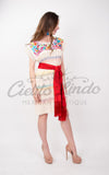 Dress Large Oaxaca Beige Midi Loomed Dress with Multicolor Embroidery