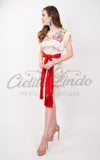 Dress Large Oaxaca Beige Midi Loomed Dress with Multicolor Embroidery