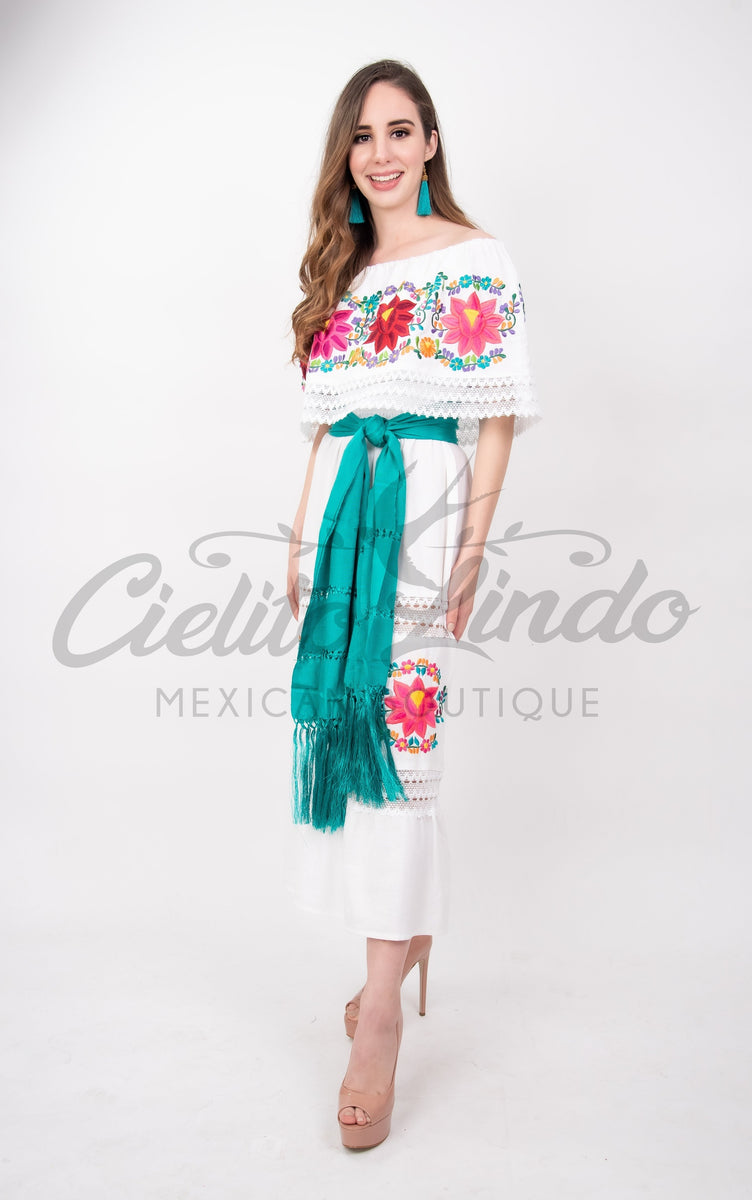 sachin and babi light blue dress Mexican Long Embroidered Dresses