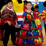 Girls 1 Layer / 10" Skirt Mexican Chiapaneca Fino Dress for Girls Black