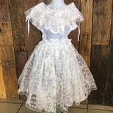 Girls 2 Strips / 10" Skirt Mexican Chiapaneca Dress for Girls White