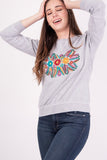 Mexican Floral Embroidered Sweatshirt Grey - Cielito Lindo