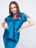 Mexican Blue Sateen Top Chamula - Cielito Lindo