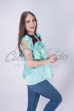 Mexican Blue Sateen Top Chamula - Cielito Lindo