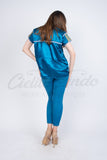 Mexican Blue Sateen Top Chamula - Cielito Lindo