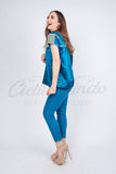 Mexican Blue Sateen Top Chamula - Cielito Lindo