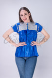 Mexican Blue Sateen Top Chamula - Cielito Lindo