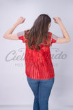 Mexican Blue Sateen Top Chamula - Cielito Lindo