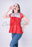 Mexican Blue Sateen Top Chamula - Cielito Lindo