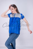 Mexican Blue Sateen Top Chamula - Cielito Lindo