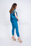 Mexican Blue Sateen Top Chamula - Cielito Lindo