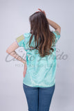 Mexican Blue Sateen Top Chamula - Cielito Lindo