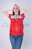 Mexican Blue Sateen Top Chamula - Cielito Lindo