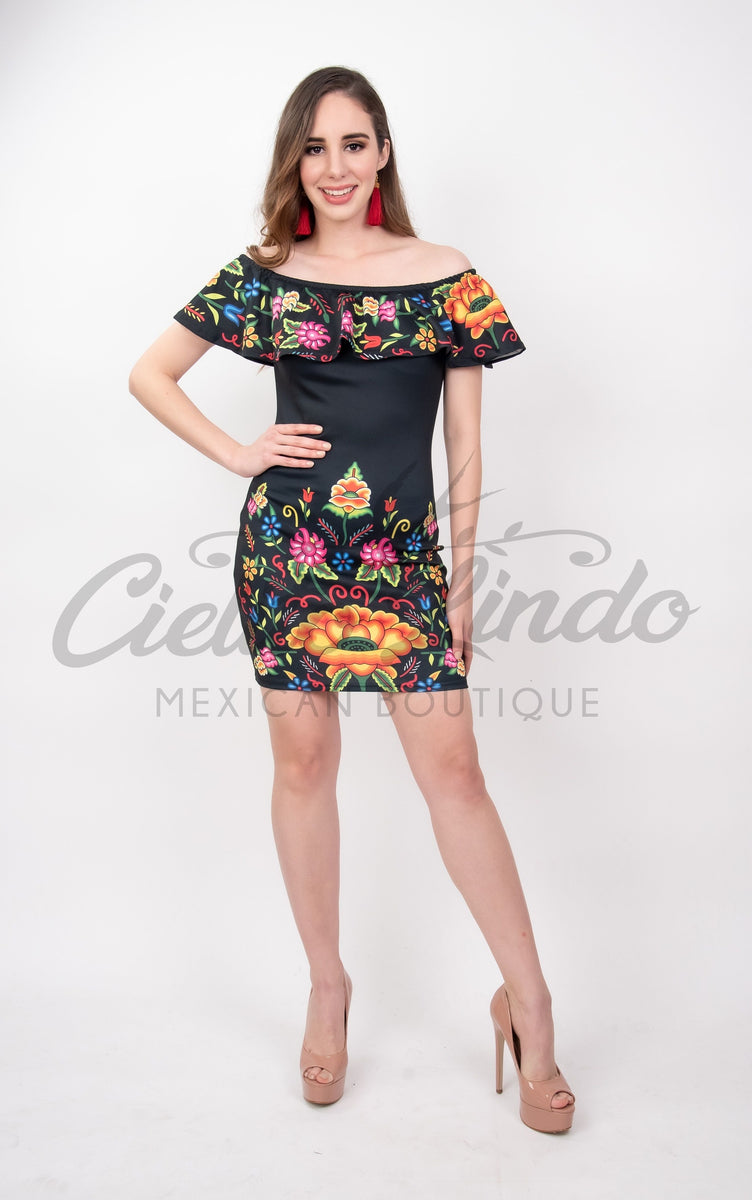 embroidered dress with tassels Stamped Mexican Dress Bonita – Cielito Lindo