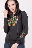 Winter Puebla Zippered Embroidered Hoodie Black