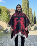 Unisex Mexican Poncho Horses Red