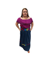 Mexican Handmade Embroidered Skirt Navy