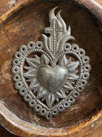 Flaming Sacred Heart with Cross Metal Art Wall Decor 7"x10.25"