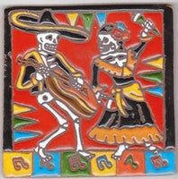 Decorative Tile Dancing Skeletons With Guitar