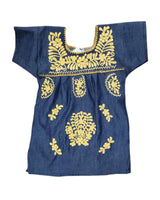 Denim Floral Embroidered Girl Dress